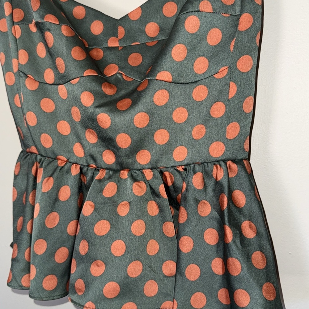 Zara green orange polka dot peplum cami top Sz Medium - Picture 3 of 8